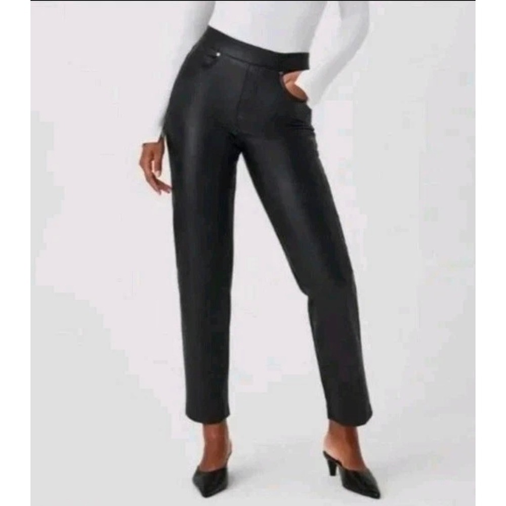 SPANX Faux Leather Luxe Slim Straight Leg Ankle Pants Black 20528R Medium Nwot